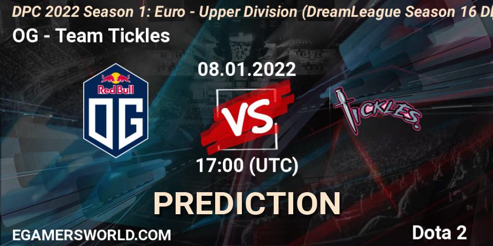 Prognose für das Spiel OG VS Team Tickles. 08.01.2022 at 16:55. Dota 2 - DPC 2022 Season 1: Euro - Upper Division (DreamLeague Season 16 DPC WEU)
