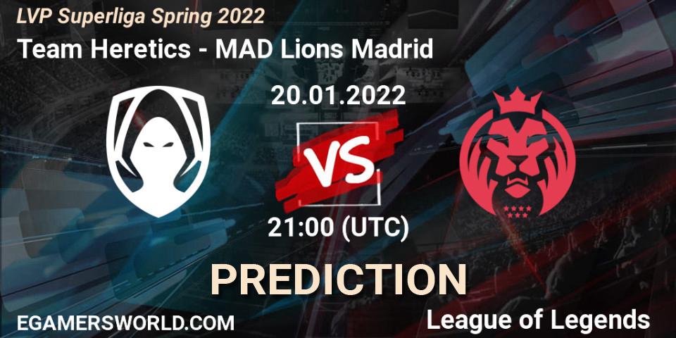 Prognose für das Spiel Team Heretics VS MAD Lions Madrid. 20.01.2022 at 21:00. LoL - LVP Superliga Spring 2022