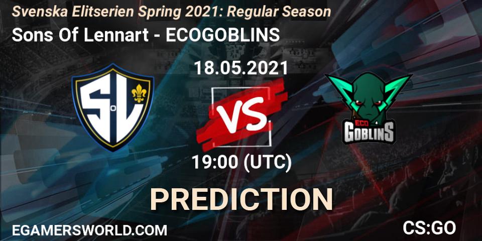 Prognose für das Spiel Sons Of Lennart VS ECOGOBLINS. 18.05.2021 at 19:00. Counter-Strike (CS2) - Svenska Elitserien Spring 2021: Regular Season