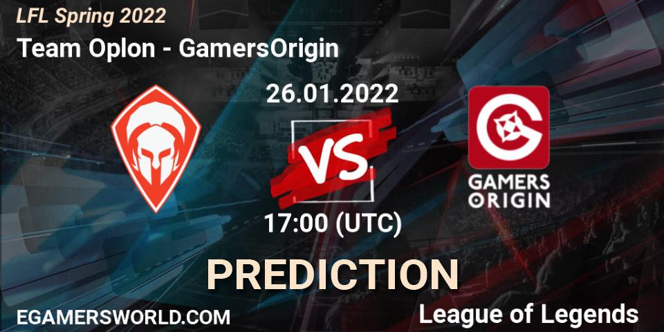 Prognose für das Spiel Team Oplon VS GamersOrigin. 26.01.2022 at 17:00. LoL - LFL Spring 2022