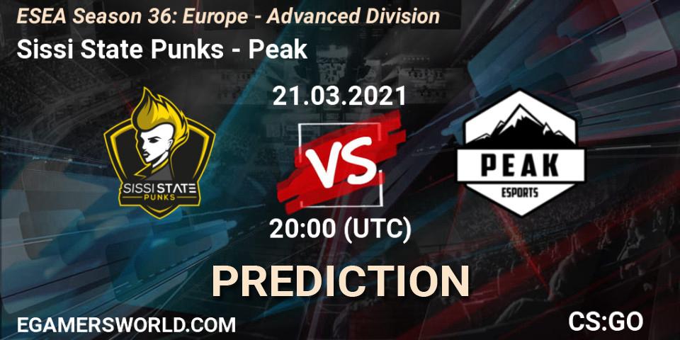 Prognose für das Spiel Sissi State Punks VS Peak. 21.03.2021 at 20:00. Counter-Strike (CS2) - ESEA Season 36: Europe - Advanced Division