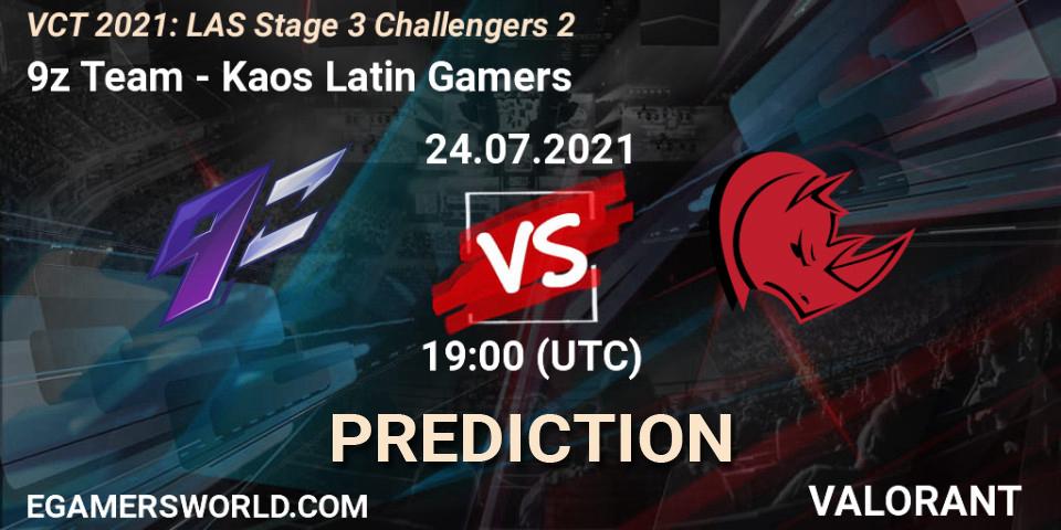 Prognose für das Spiel 9z Team VS Kaos Latin Gamers. 24.07.2021 at 21:45. VALORANT - VCT 2021: LAS Stage 3 Challengers 2