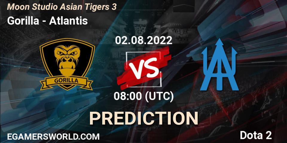 Prognose für das Spiel Gorilla VS Atlantis. 02.08.2022 at 08:00. Dota 2 - Moon Studio Asian Tigers 3