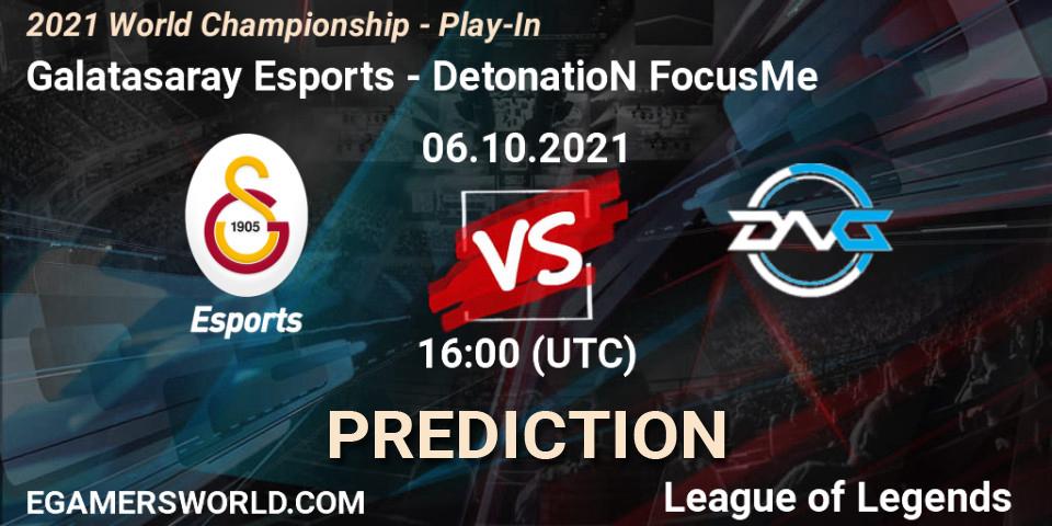 Prognose für das Spiel Galatasaray Esports VS DetonatioN FocusMe. 06.10.2021 at 16:00. LoL - 2021 World Championship - Play-In