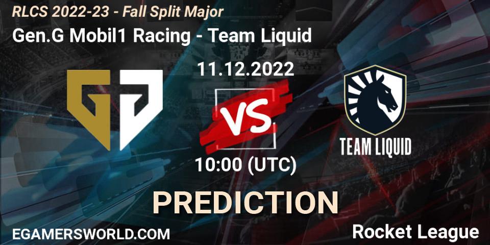 Prognose für das Spiel Gen.G Mobil1 Racing VS Team Liquid. 11.12.2022 at 10:00. Rocket League - RLCS 2022-23 - Fall Split Major