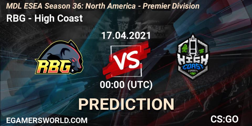 Prognose für das Spiel RBG VS High Coast. 17.04.21. CS2 (CS:GO) - MDL ESEA Season 36: North America - Premier Division