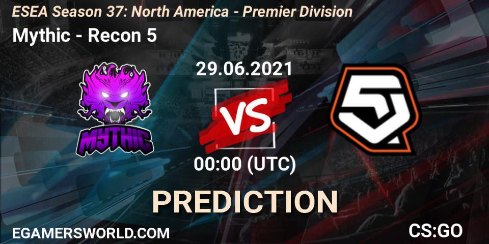 Prognose für das Spiel Mythic VS Recon 5. 29.06.2021 at 00:00. Counter-Strike (CS2) - ESEA Season 37: North America - Premier Division