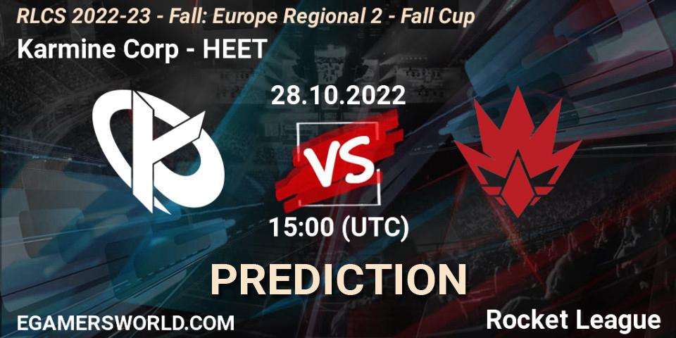Prognose für das Spiel Karmine Corp VS HEET. 28.10.2022 at 15:00. Rocket League - RLCS 2022-23 - Fall: Europe Regional 2 - Fall Cup