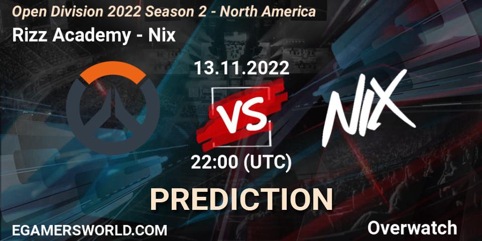 Prognose für das Spiel Rizz Academy VS Nix. 13.11.2022 at 22:00. Overwatch - Open Division 2022 Season 2 - North America
