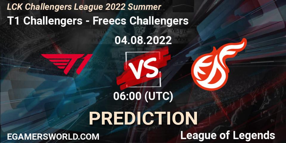 Prognose für das Spiel T1 Challengers VS Freecs Challengers. 04.08.2022 at 06:00. LoL - LCK Challengers League 2022 Summer