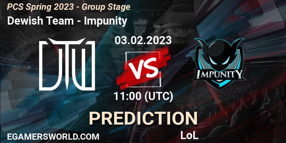 Prognose für das Spiel Dewish Team VS Impunity. 03.02.2023 at 11:00. LoL - PCS Spring 2023 - Group Stage