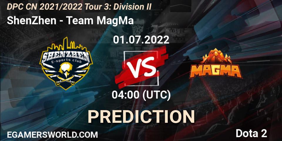 Prognose für das Spiel ShenZhen VS Team MagMa. 01.07.22. Dota 2 - DPC CN 2021/2022 Tour 3: Division II