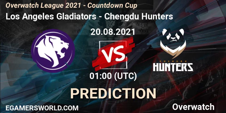 Prognose für das Spiel Los Angeles Gladiators VS Chengdu Hunters. 20.08.2021 at 02:30. Overwatch - Overwatch League 2021 - Countdown Cup