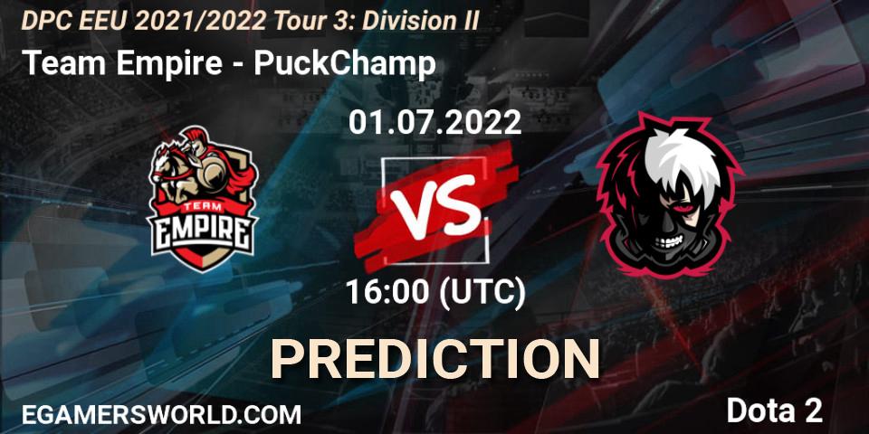 Prognose für das Spiel Team Empire VS PuckChamp. 01.07.22. Dota 2 - DPC EEU 2021/2022 Tour 3: Division II