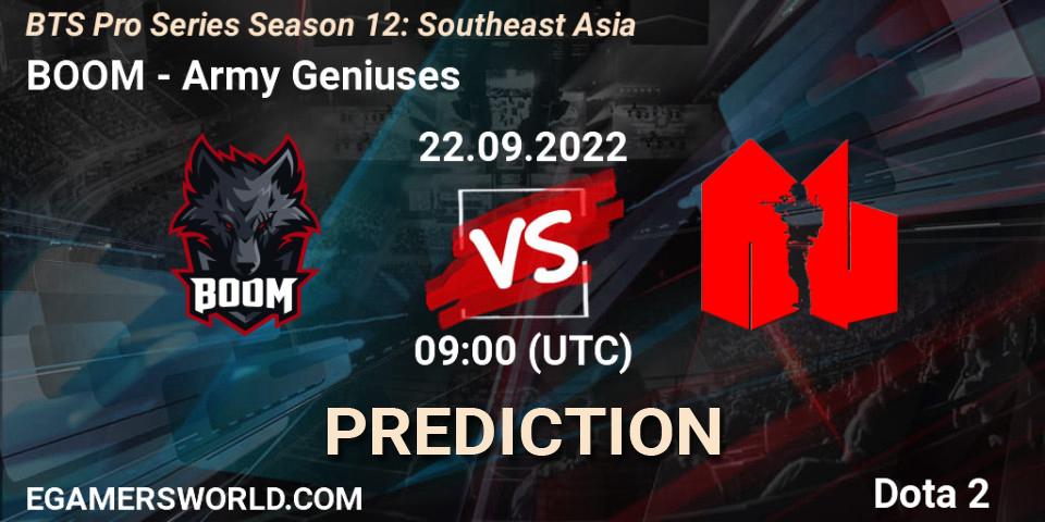 Prognose für das Spiel BOOM VS Army Geniuses. 22.09.22. Dota 2 - BTS Pro Series Season 12: Southeast Asia
