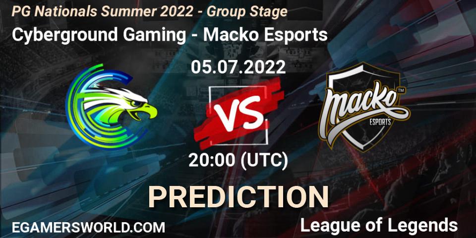Prognose für das Spiel Cyberground Gaming VS Macko Esports. 05.07.2022 at 20:00. LoL - PG Nationals Summer 2022 - Group Stage