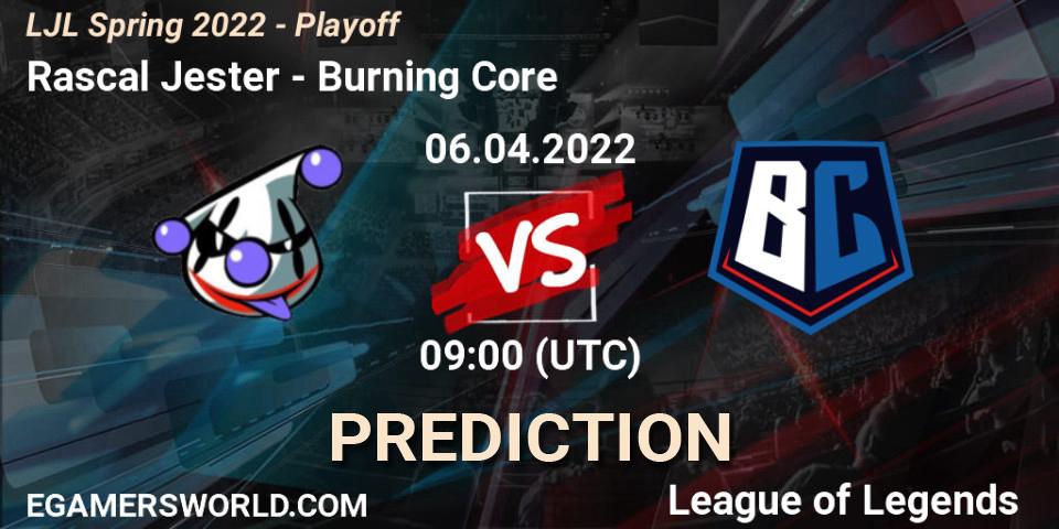 Prognose für das Spiel Rascal Jester VS Burning Core. 06.04.22. LoL - LJL Spring 2022 - Playoff 