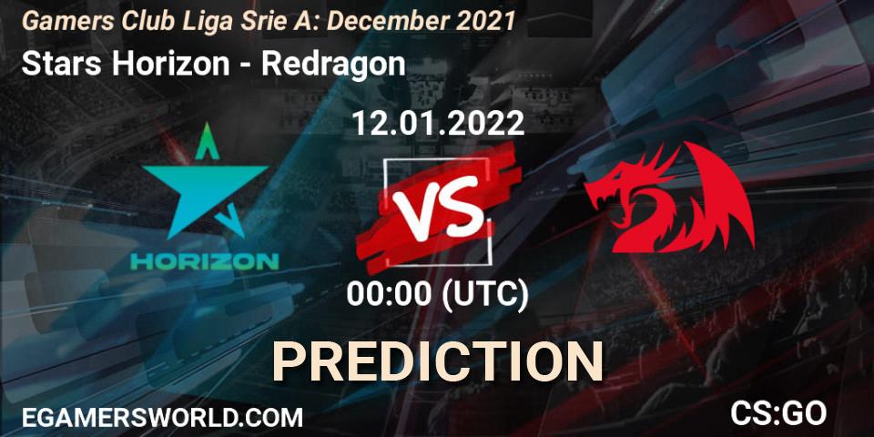 Prognose für das Spiel Stars Horizon VS Redragon. 12.01.2022 at 00:00. Counter-Strike (CS2) - Gamers Club Liga Série A: December 2021