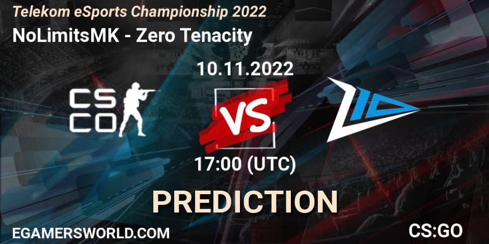 Prognose für das Spiel NoLimitsMK VS Zero Tenacity. 10.11.2022 at 17:00. Counter-Strike (CS2) - Telekom eSports Championship 2022