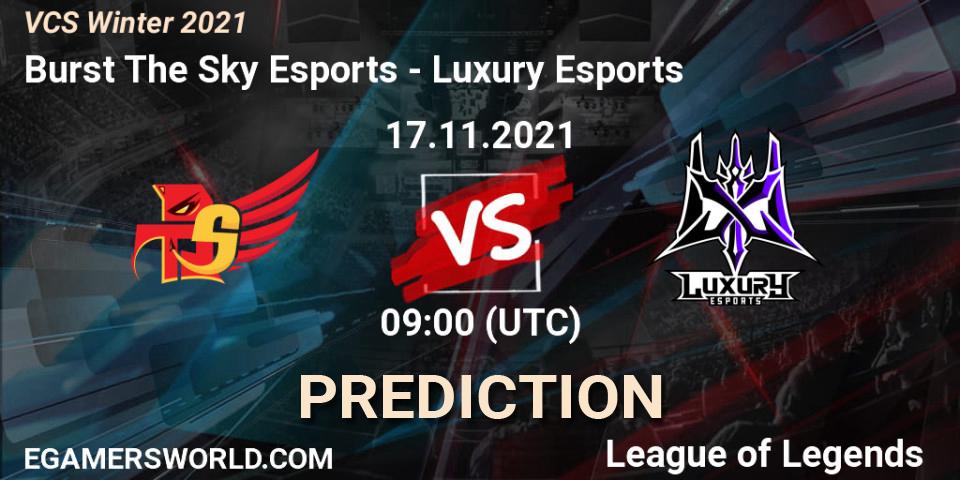 Prognose für das Spiel Burst The Sky Esports VS Luxury Esports. 17.11.2021 at 09:00. LoL - VCS Winter 2021