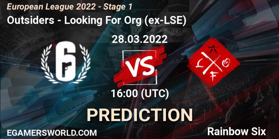 Prognose für das Spiel Outsiders VS Looking For Org (ex-LSE). 28.03.22. Rainbow Six - European League 2022 - Stage 1