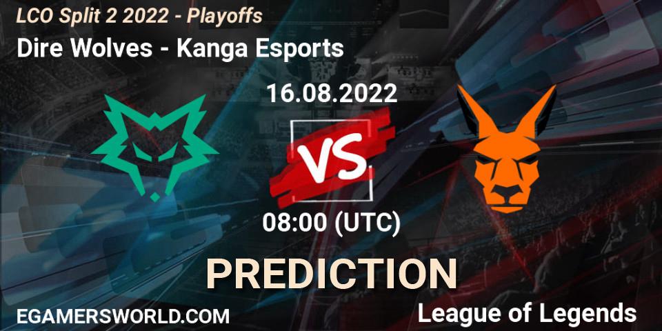 Prognose für das Spiel Dire Wolves VS Kanga Esports. 16.08.2022 at 08:00. LoL - LCO Split 2 2022 - Playoffs