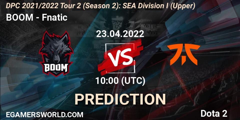 Prognose für das Spiel BOOM VS Fnatic. 23.04.22. Dota 2 - DPC 2021/2022 Tour 2 (Season 2): SEA Division I (Upper)