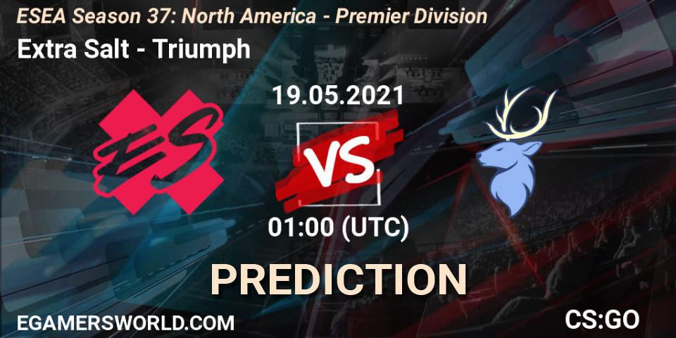 Prognose für das Spiel Extra Salt VS Triumph. 23.05.2021 at 23:00. Counter-Strike (CS2) - ESEA Season 37: North America - Premier Division