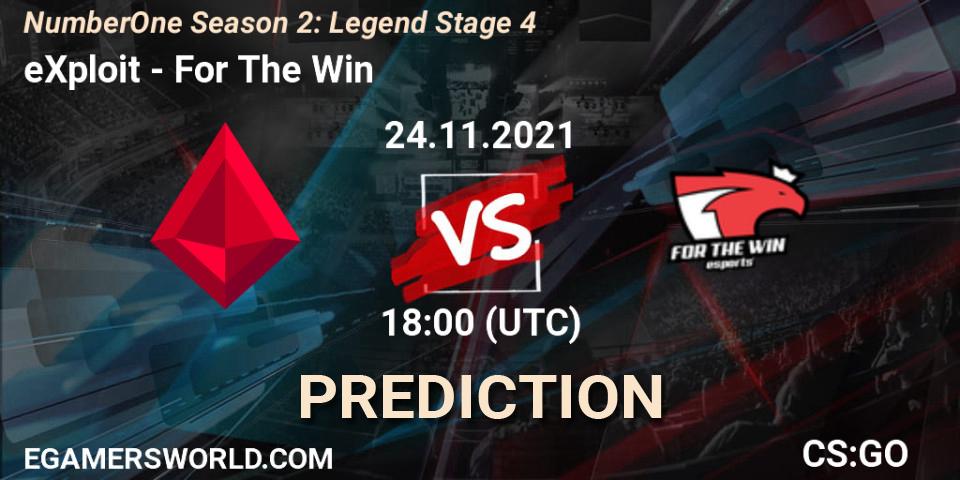 Prognose für das Spiel eXploit VS For The Win. 24.11.2021 at 18:00. Counter-Strike (CS2) - NumberOne Season 2: Legend Stage 4