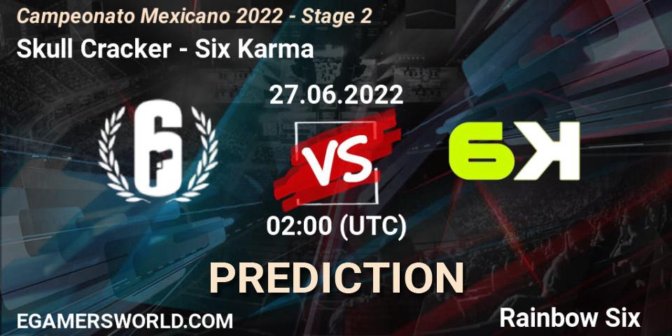 Prognose für das Spiel Skull Cracker VS Six Karma. 27.06.2022 at 01:00. Rainbow Six - Campeonato Mexicano 2022 - Stage 2