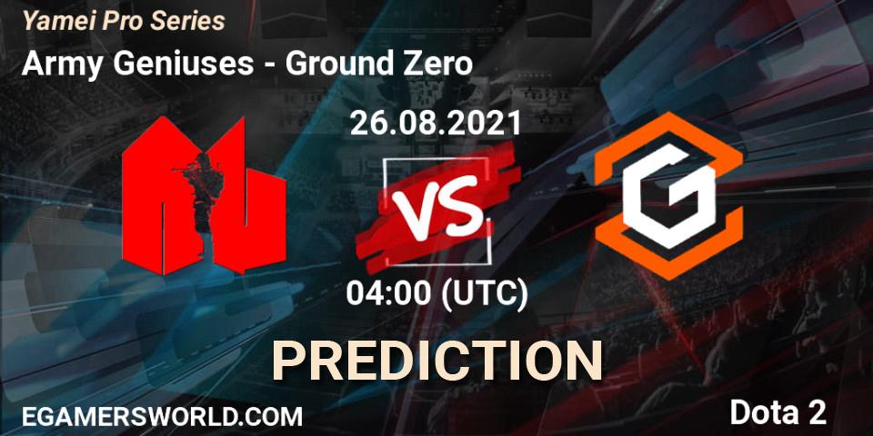 Prognose für das Spiel Army Geniuses VS Ground Zero. 26.08.2021 at 04:07. Dota 2 - Yamei Pro Series