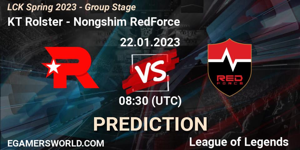 Prognose für das Spiel KT Rolster VS Nongshim RedForce. 22.01.2023 at 09:40. LoL - LCK Spring 2023 - Group Stage