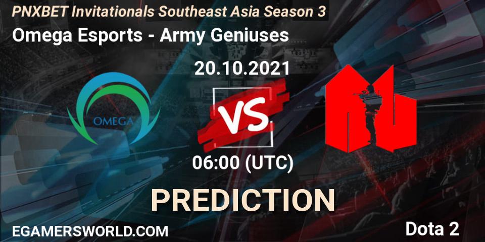 Prognose für das Spiel Omega Esports VS Army Geniuses. 20.10.2021 at 06:07. Dota 2 - PNXBET Invitationals Southeast Asia Season 3
