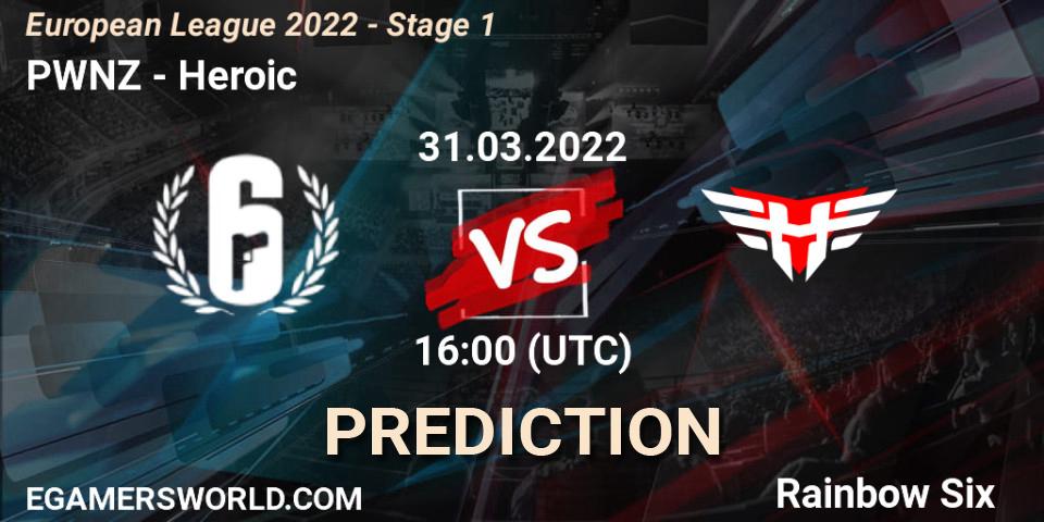 Prognose für das Spiel PWNZ VS Heroic. 31.03.2022 at 16:00. Rainbow Six - European League 2022 - Stage 1