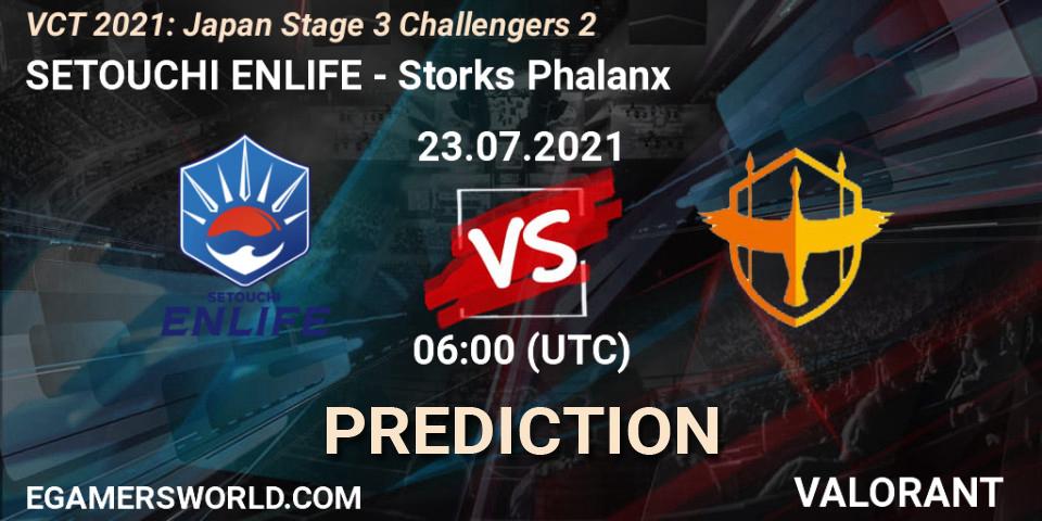 Prognose für das Spiel SETOUCHI ENLIFE VS Storks Phalanx. 23.07.2021 at 06:00. VALORANT - VCT 2021: Japan Stage 3 Challengers 2