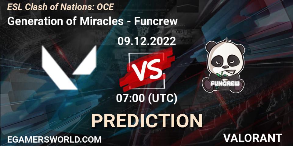 Prognose für das Spiel Generation of Miracles VS Funcrew. 09.12.22. VALORANT - ESL Clash of Nations: OCE