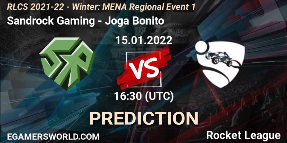 Prognose für das Spiel Sandrock Gaming VS Joga Bonito. 15.01.22. Rocket League - RLCS 2021-22 - Winter: MENA Regional Event 1