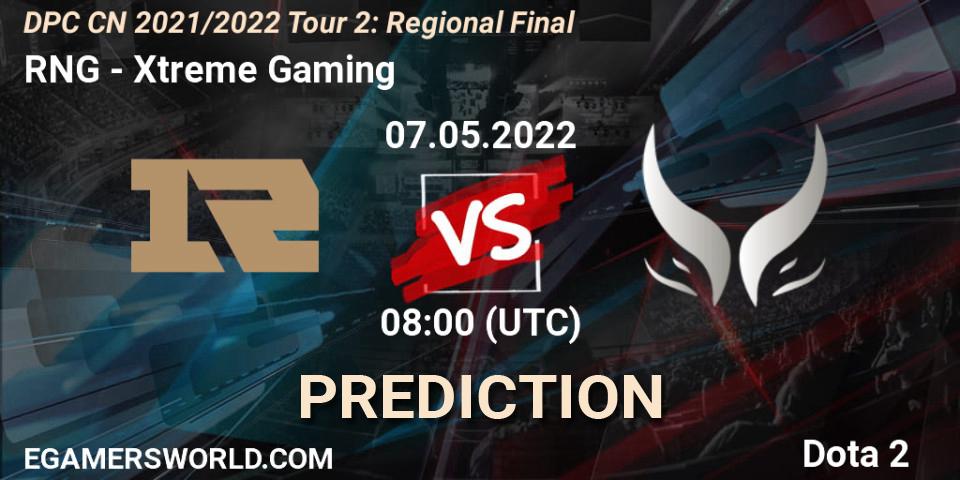 Prognose für das Spiel RNG VS Xtreme Gaming. 07.05.2022 at 08:00. Dota 2 - DPC CN 2021/2022 Tour 2: Regional Final