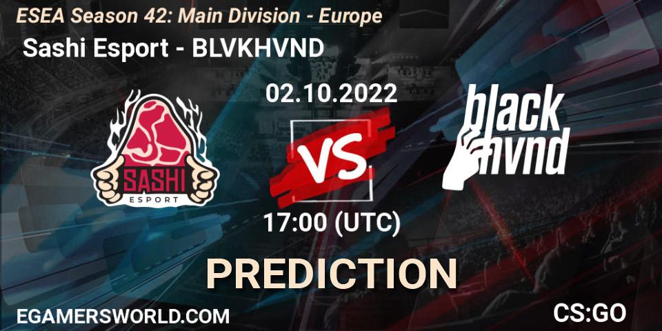 Prognose für das Spiel Sashi Esport VS BLVKHVND. 02.10.2022 at 17:00. Counter-Strike (CS2) - ESEA Season 42: Main Division - Europe
