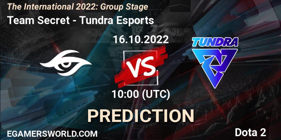 Prognose für das Spiel Team Secret VS Tundra Esports. 16.10.2022 at 10:47. Dota 2 - The International 2022: Group Stage