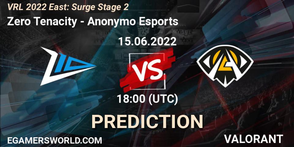 Prognose für das Spiel Zero Tenacity VS Anonymo Esports. 15.06.2022 at 18:40. VALORANT - VRL 2022 East: Surge Stage 2