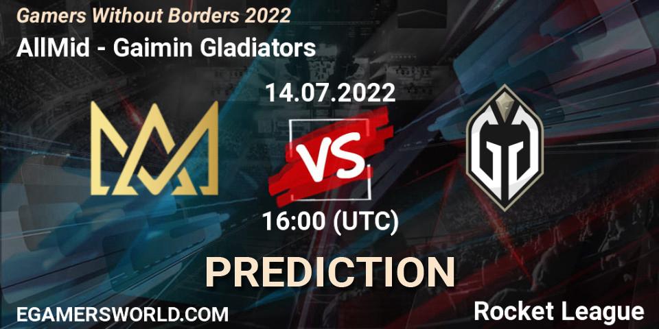 Prognose für das Spiel AllMid VS Gaimin Gladiators. 14.07.2022 at 16:00. Rocket League - Gamers Without Borders 2022