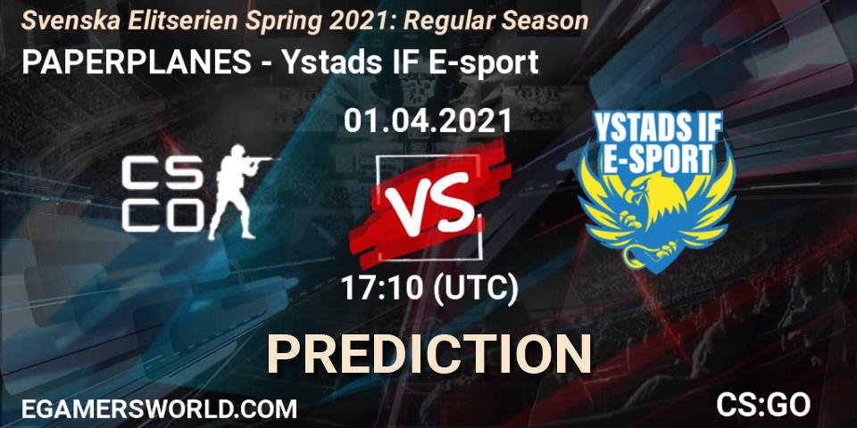 Prognose für das Spiel PAPERPLANES VS Ystads IF E-sport. 01.04.2021 at 17:10. Counter-Strike (CS2) - Svenska Elitserien Spring 2021: Regular Season