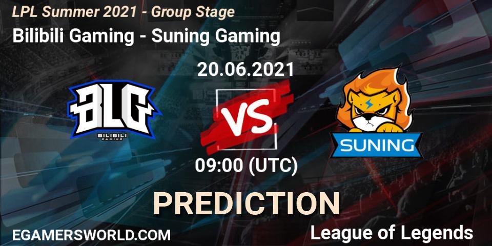 Prognose für das Spiel Bilibili Gaming VS Suning Gaming. 20.06.21. LoL - LPL Summer 2021 - Group Stage