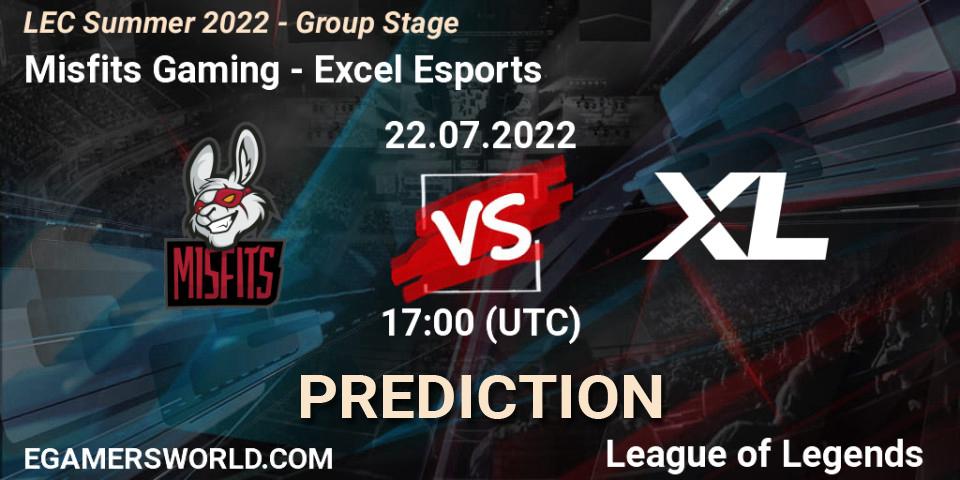 Prognose für das Spiel Misfits Gaming VS Excel Esports. 22.07.2022 at 17:00. LoL - LEC Summer 2022 - Group Stage