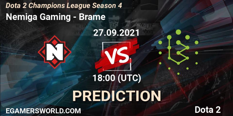 Prognose für das Spiel Nemiga Gaming VS Brame. 27.09.2021 at 18:57. Dota 2 - Dota 2 Champions League Season 4