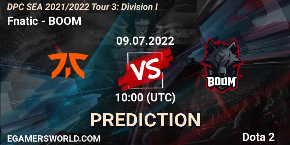 Prognose für das Spiel Fnatic VS BOOM. 09.07.22. Dota 2 - DPC SEA 2021/2022 Tour 3: Division I
