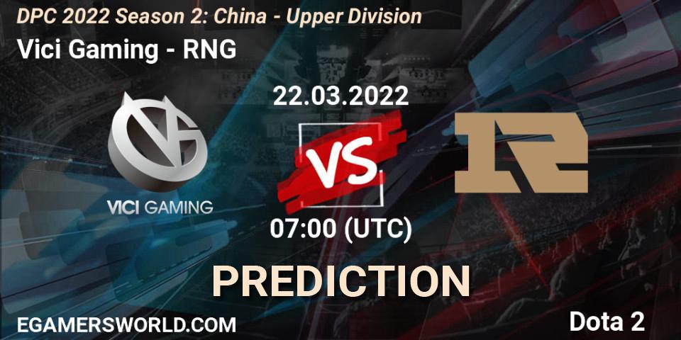 Prognose für das Spiel Vici Gaming VS RNG. 22.03.22. Dota 2 - DPC 2021/2022 Tour 2 (Season 2): China Division I (Upper)