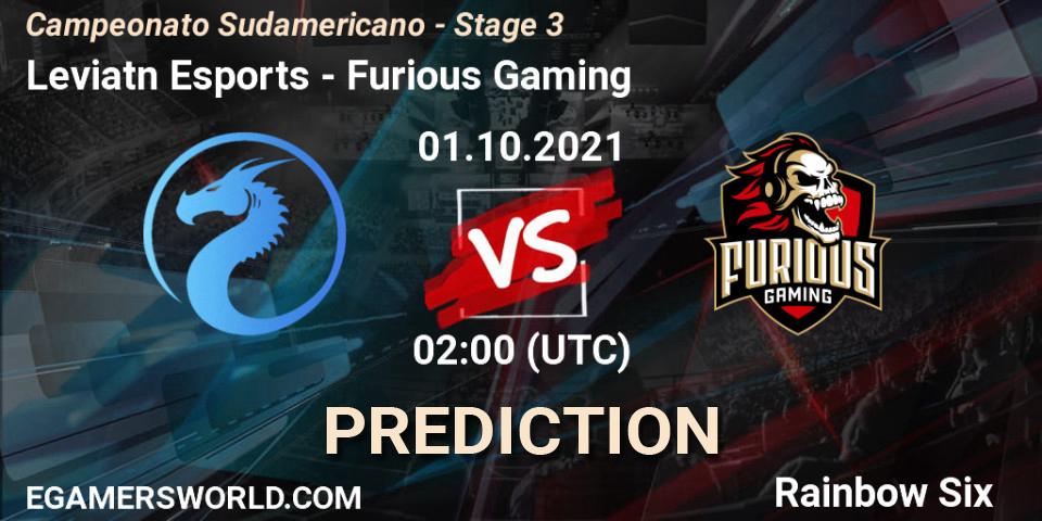 Prognose für das Spiel Leviatán Esports VS Furious Gaming. 01.10.2021 at 02:00. Rainbow Six - Campeonato Sudamericano - Stage 3