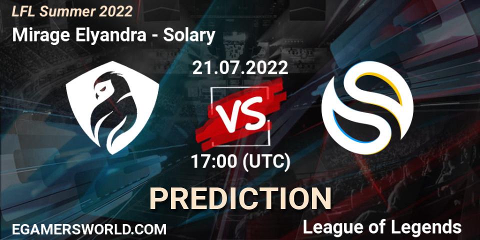 Prognose für das Spiel Mirage Elyandra VS Solary. 21.07.2022 at 17:00. LoL - LFL Summer 2022